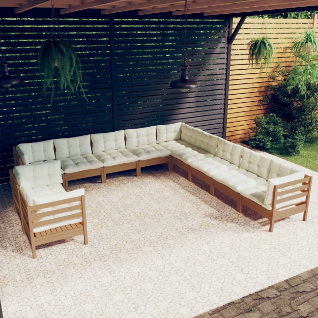 Set Divani da Giardino 11 pz con Cuscini Miele Legno di Pino