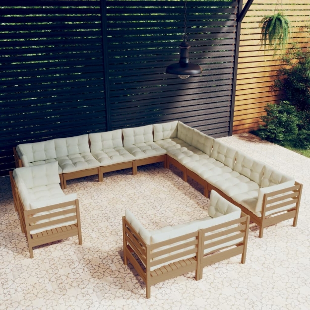 Set Divani da Giardino 13 pz con Cuscini Miele in Legno di Pino