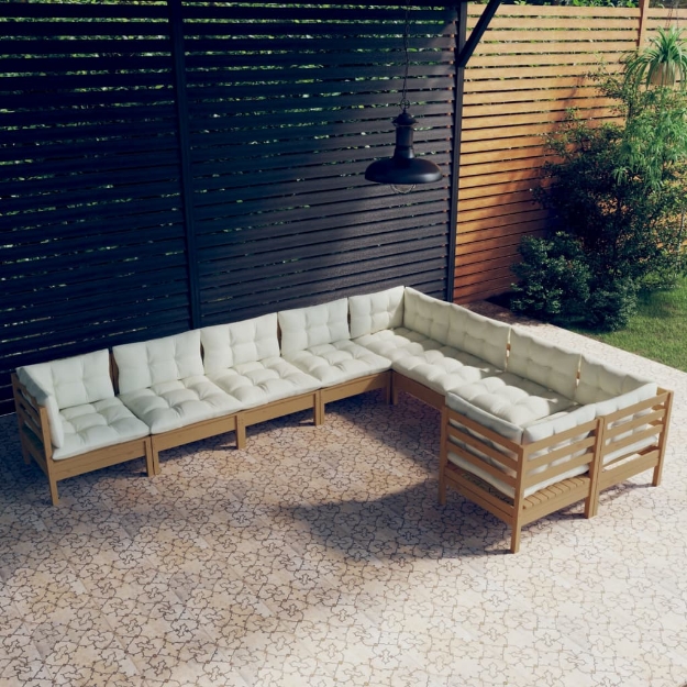 Set Divani da Giardino 9 pz con Cuscini Miele Legno di Pino