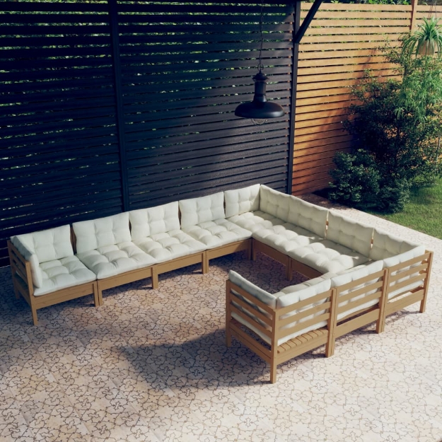 Set Divani da Giardino 10 pz con Cuscini Miele Legno di Pino