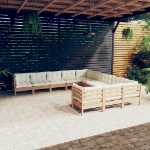 Set Divani da Giardino 11 pz con Cuscini Miele Legno di Pino