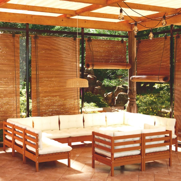 Set Divani da Giardino 11 pz con Cuscini Miele Legno di Pino