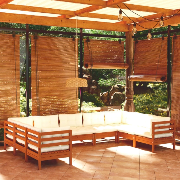 Set Divani da Giardino 9 pz con Cuscini Miele Legno di Pino