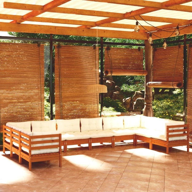 Set Divani da Giardino 10 pz con Cuscini Miele Legno di Pino