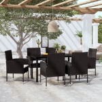 idaXL Set Mobili da Pranzo per Giardino 7 pz Nero