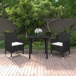 Set da Pranzo da Giardino 3 pz con Cuscini Polyrattan e Vetro