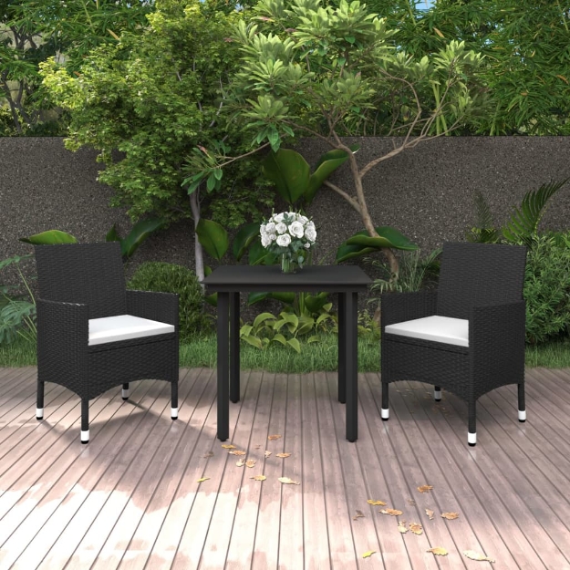 Set da Pranzo da Giardino 3 pz con Cuscini Polyrattan e Vetro