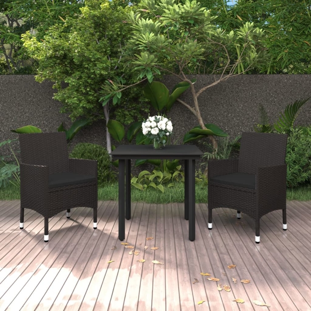 Set da Pranzo da Giardino 3 pz con Cuscini Polyrattan e Vetro