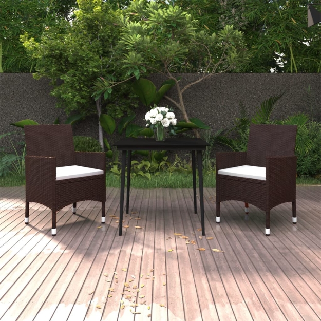 Set da Pranzo da Giardino 3 pz con Cuscini Polyrattan e Vetro