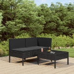 Set Divani da Giardino 3 pz con Cuscini in Polyrattan Nero