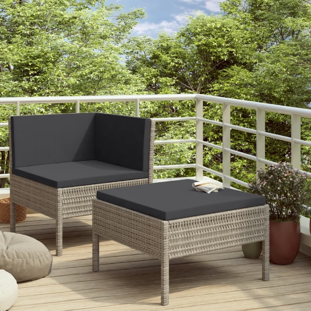 Set Divani da Giardino 2 pz con Cuscini in Polyrattan Grigio