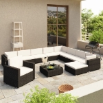 Set Divani da Giardino 12 pz con Cuscini in Polyrattan Nero