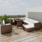 Set Divani da Giardino 10 pz con Cuscini in Polyrattan Marrone