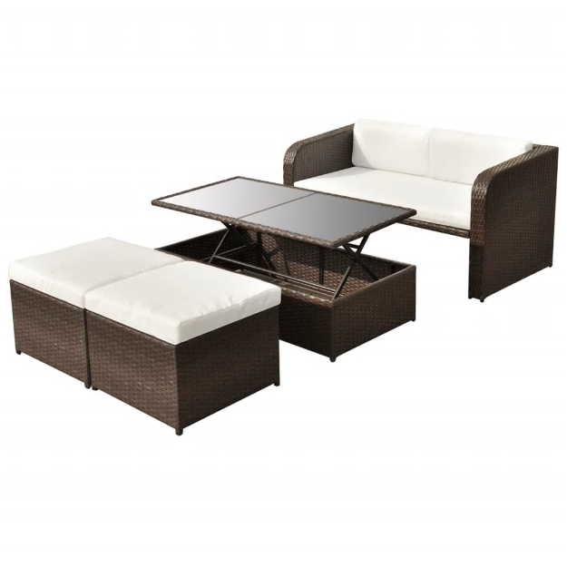 Set Divani da Giardino 4 pz con Cuscini in Polyrattan Marrone