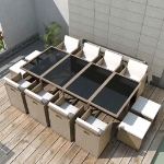 Set da Pranzo da Giardino 13 pz con Cuscini in Polyrattan Beige