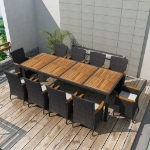 Set da Pranzo da Giardino 11 pz con Cuscini in Polyrattan Nero