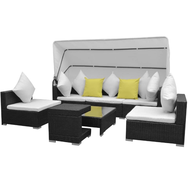 Set Divani da Giardino 7 pz con Tettoia in Polyrattan Nero