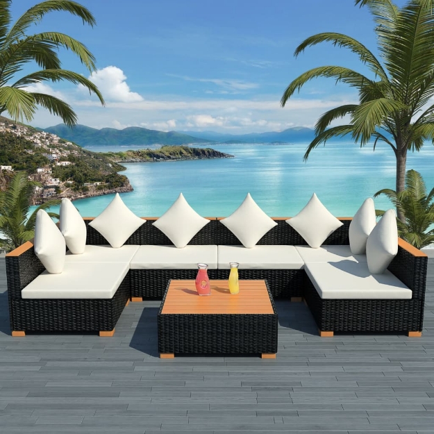 Set Divani da Giardino 7 pz con Cuscini in Polyrattan Nero