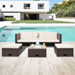 Set Divani da Giardino 4 pz con Cuscini in Polyrattan Marrone