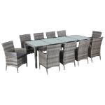 Set da Pranzo da Giardino 11 pz con Cuscini Polyrattan Grigio