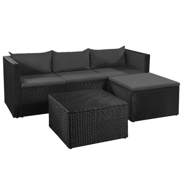 Set Divani da Giardino 3 pz in Polyrattan Nero e Grigio