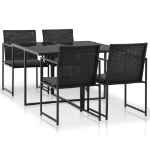 Set da Pranzo da Giardino 5 pz con Cuscini in Polyrattan Nero