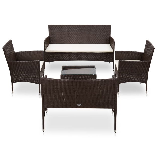 Set Divani da Giardino 5 pz con Cuscini in Polyrattan Marrone