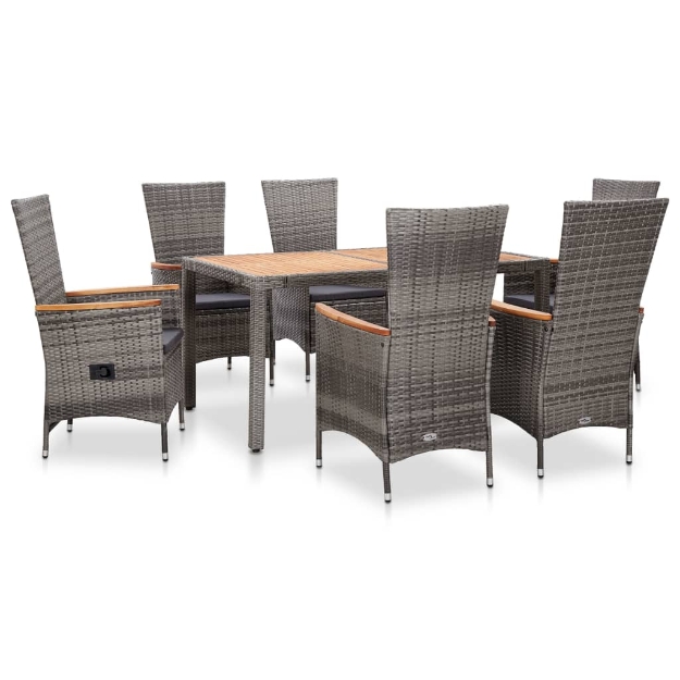 Set da Pranzo per Esterni 7 pz con Cuscini in Polyrattan Grigio