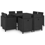 Set da Pranzo da Giardino 9 pz con Cuscini in Polyrattan Nero