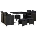 Set da Pranzo da Giardino 9 pz con Cuscini in Polyrattan Nero