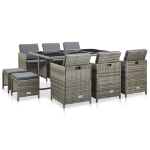 Set da Pranzo da Giardino 11 pz con Cuscini Polyrattan Grigio