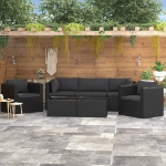 Set Divani da Giardino 7 pz con Cuscini in Polyrattan Nero