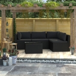 Set Divani da Giardino 5 pz con Cuscini in Polyrattan Nero