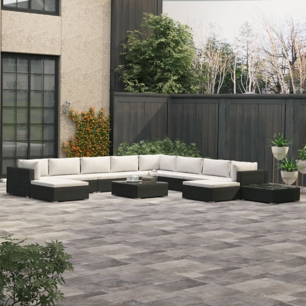 Set Divani da Giardino 12 pz con Cuscini in Polyrattan Nero