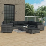 Set Divani da Giardino 8 pz con Cuscini in Polyrattan Grigio