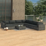 Set Divani da Giardino 9 pz con Cuscini in Polyrattan Grigio