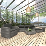 Set Divani da Giardino 8 pz con Cuscini in Polyrattan Grigio