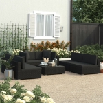 Set Divani da Giardino 7 pz con Cuscini in Polyrattan Nero