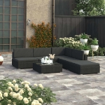 Set Divani da Giardino 6 pz con Cuscini in Polyrattan Nero