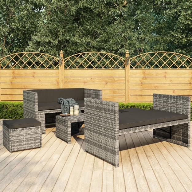 Set Divani da Giardino 5 pz con Cuscini in Polyrattan Grigio