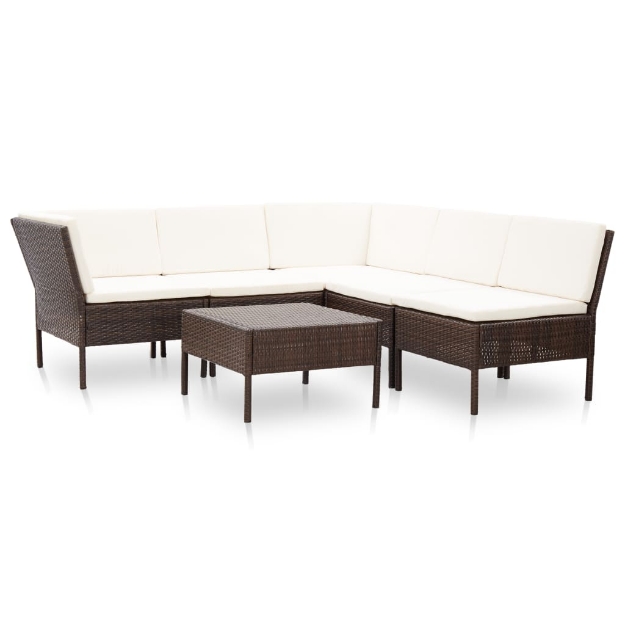 Set Divani da Giardino 6 pz con Cuscini in Polyrattan Marrone