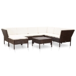 Set Divani da Giardino 8 pz con Cuscini in Polyrattan Marrone