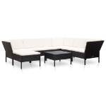 Set Divani da Giardino 8 pz con Cuscini in Polyrattan Nero