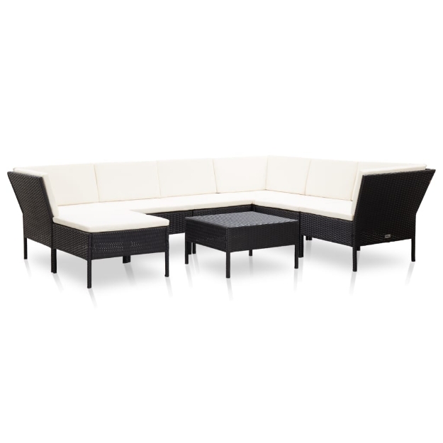 Set Divani da Giardino 8 pz con Cuscini in Polyrattan Nero