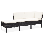 Set Divani da Giardino 3 pz con Cuscini in Polyrattan Nero