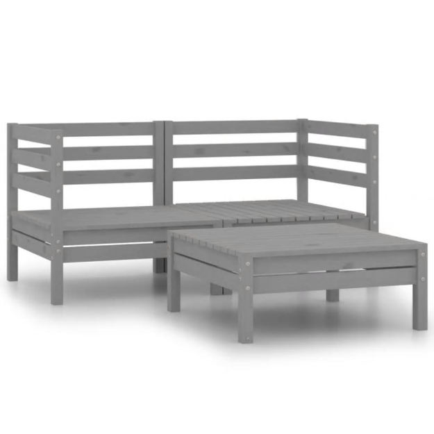 Set Divani da Giardino 3 pz in Legno Massello di Pino Grigio