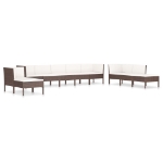 Set Divani da Giardino 10 pz con Cuscini in Polyrattan Marrone