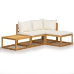 Set Divani da Giardino 4 pz con Cuscini Crema in Legno Acacia