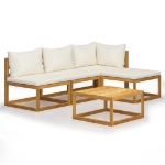 Set Divani da Giardino 5 pz con Cuscini Crema in Legno Acacia