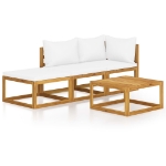 Set Divani da Giardino 4 pz con Cuscini Crema in Legno Acacia